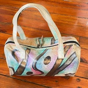 The Animal Hand Painted Genuine Leather Made in India Satchel Barrel Bag Purse